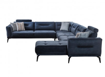  Luxus Modern Design Wohnzimmer U-Form Ecksofa Massiv Dunkelblau Sofa